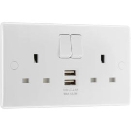 BG Electrical 822UAA12 Moulded White 2 Gang 13A 2x USB A 12W 1 Pole Switched Socket image