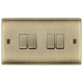 BG NAB44 Nexus Metal Antique Brass 4 Gang 2 Way Light Switch image