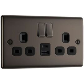 BG NBN22UAC12B Nexus Metal Black Nickel 2 Gang USB A + C Switched Socket - Black insert image