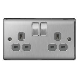BG NBS22G Nexus Brushed Steel 2 Gang 13A Switched Socket