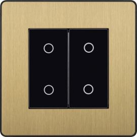 BG PCDSBTDM2B Satin Brass Evolve 2 Gang 200W Trailing Edge Master Touch Dimmer - Black Insert image