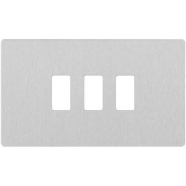 BG RPCDBS3W Evolve Grid Brushed Steel 3 Module Rectangular Front Plate - White Trim