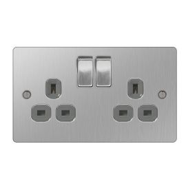 Bg Nexus Screwed Flatplate Sbs22g Brushed Stainless Steel Flat Double Plug Socket Cover 13