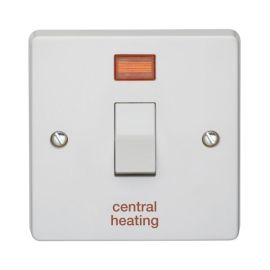 Crabtree 4015/3/CH Capital White 1 Gang 20A 2 Pole Neon 'central heating' Plate Switch