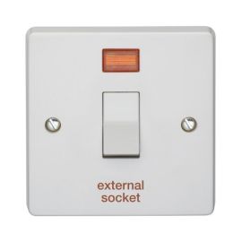 Crabtree 4015/3/ES Capital White 1 Gang 20A 2 Pole Neon 'external socket' Plate Switch image