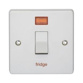 Crabtree 4015/3/FR Capital White 1 Gang 20A 2 Pole Neon 'fridge' Plate Switch