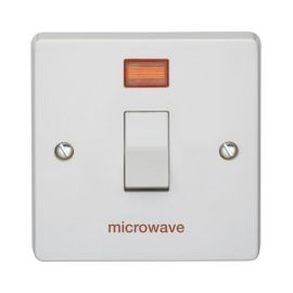 Crabtree 4015/3/MW Capital White 1 Gang 20A 2 Pole Neon 'microwave' Plate Switch