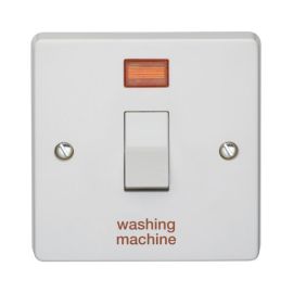 Crabtree 4015/3/WM Capital White 1 Gang 20A 2 Pole Neon 'washing machine' Plate Switch