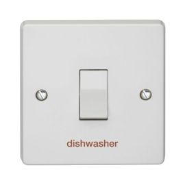 Crabtree 4015/DW Capital White 1 Gang 20A 2 Pole 'dishwasher' Plate Switch