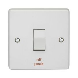 Crabtree 4015/OFFP Capital White 1 Gang 20A 2 Pole 'off peak' Plate Switch