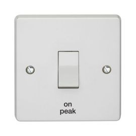 Crabtree 4015/ONP/BLK Capital White 1 Gang 20A 2 Pole 'on peak' Plate Switch