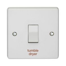 Crabtree 4015/TD Capital White 1 Gang 20A 2 Pole 'tumble dryer' Plate Switch