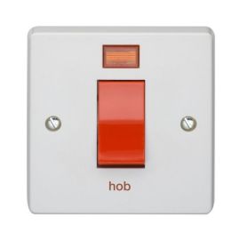 Crabtree 4016/3/HB Capital White 1 Gang 45A 2 Pole Neon Red Rocker 'hob' Switch image