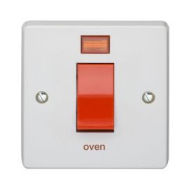 Crabtree 4016/3/OV Capital White 1 Gang 45A 2 Pole Neon Red Rocker 'oven' Switch