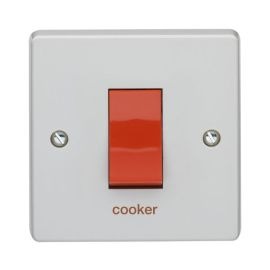 Crabtree 4016/CK Capital White 1 Gang 45A 2 Pole Red Rocker 'cooker' Switch