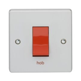 Crabtree 4016/HB Capital White 1 Gang 45A 2 Pole Red Rocker 'hob' Switch