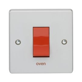 Crabtree 4016/OV Capital White 1 Gang 45A 2 Pole Red Rocker 'oven' Switch