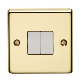 Crabtree 6172/PB Raised Polished Brass 2 Gang 10AX 2 Way Flush Rocker Switch - White Insert