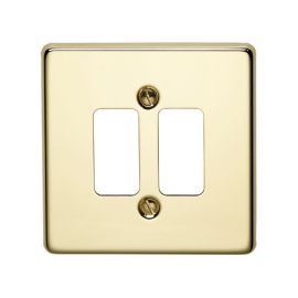 Crabtree 6572/PB Rockergrid Raised Polished Brass 2 Gang Flush Grid Cover Plate image