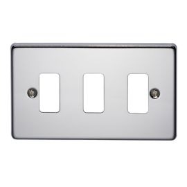 Crabtree 6573/HPC Rockergrid Raised Polished Chrome 3 Gang Flush Grid Cover Plate