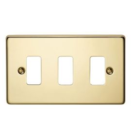 Crabtree 6573/PB Rockergrid Raised Polished Brass 3 Gang Flush Grid Cover Plate image