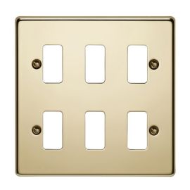 Crabtree 6576/PB Rockergrid Raised Polished Brass 6 Gang Flush Grid Cover Plate image