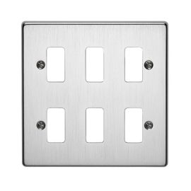 Crabtree 6576/SC Rockergrid Raised Satin Chrome 6 Gang Flush Grid Cover Plate image