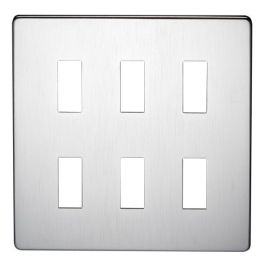 Crabtree 7716/SC Screwless Satin Chrome 6 Gang Low Profile Cover Plate