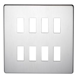 Crabtree 7718/SC Screwless Satin Chrome 8 Gang Low Profile Cover Plate image