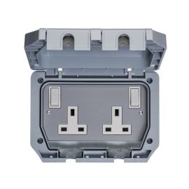 Crabtree 9706/66 Weatherproof IP66 2 Gang 13A 2 Pole Switched Socket image