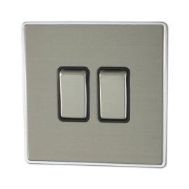 G and H Electrical LSS302 Lexus Brushed Steel 2 Gang Light Switch