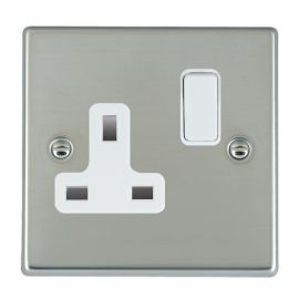 Hamilton 73SS1WH-W Hartland Bright Steel 1 Gang 13A 2 Pole Switched Socket - White Insert