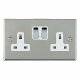 Hamilton 73SS2BC-W Hartland Bright Steel 2 Gang 13A 2 Pole Switched Socket - Chrome and White Insert
