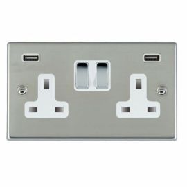 Hamilton 73SS2USBULTBC-W Hartland Bright Steel 2 Gang 13A 2 Pole 2x USB-A 2.4A Switched Socket - Chrome and White Insert image