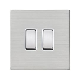 Hamilton 7G24R22SS-W Hartland G2 Satin Steel 2 Gang 10AX 2 Way Plate Switch - White Insert image