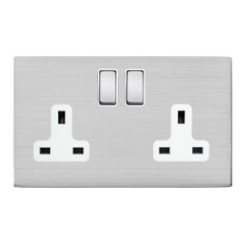 Hamilton 7G24SS2SS-W Hartland G2 Satin Steel 2 Gang 13A 2 Pole Switched Socket - White Insert image