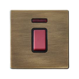 Hamilton 7G2945NB Hartland G2 Antique Brass 1 Gang 45A 2 Pole Neon Red Rocker Switch