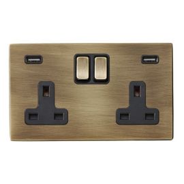 Hamilton 7G29SS2USBULTAB-B Hartland G2 Antique Brass 2 Gang 13A 2 Pole 2x USB-A 2.4A Switched Socket image