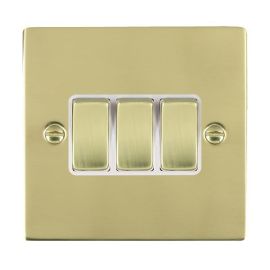 Hamilton 81R23PB-W Sheer Polished Brass 3 Gang 10AX 2 Way Plate Switch - Brass and White Insert image
