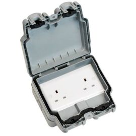 Hamilton ELMUS99GY Elemento IP66 2 Gang 13A Lockable Weatherproof Unswitched Socket image