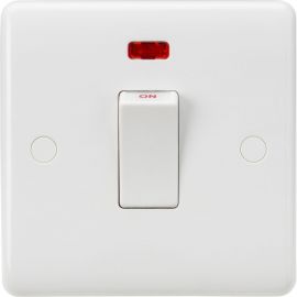 Knightsbridge CU8331NW Curved Edge White with White Rocker Small 1 Gang 45A 2 Pole Neon Switch