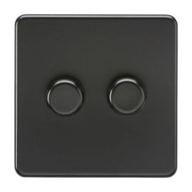 Knightsbridge SF2192MBB Screwless Matt Black 2 Gang 150W 2 Way LED Intelligent Dimmer Switch