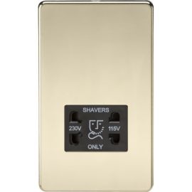 Knightsbridge SF8900PB Screwless Polished Brass 115-230V Dual Voltage Shaver Socket - Black Insert image