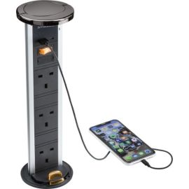 Knightsbridge SK9909BN Black Nickel IP54 3 Gang 13A 1x USB-QC A 1x USB-PD C 18W Pop-Up Socket image