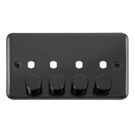 Click DPBN140PL Deco Plus Black Nickel 4 Gang Double Dimmer Plate with Knob  - Black Insert image