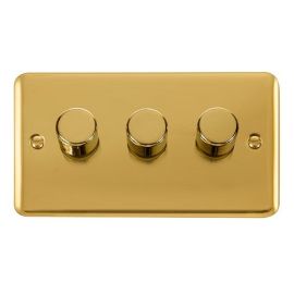 Click DPBR163 Deco Plus Polished Brass 3 Gang 100W 2 Way LED Dimmer Switch image