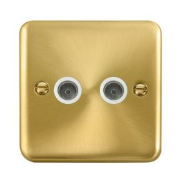Click DPSB066WH Deco Plus Satin Brass 2 Gang Non-Isolated Co-Axial Socket - White Insert image