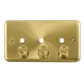 Click DPSB153PL Deco Plus Satin Brass 3 Gang Dimmer Switch Plate with Knobs image