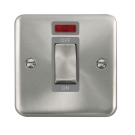 Click DPSC501GY Deco Plus Satin Chrome 1 Gang 45A 2 Pole Neon Cooker Switch - Grey Insert image