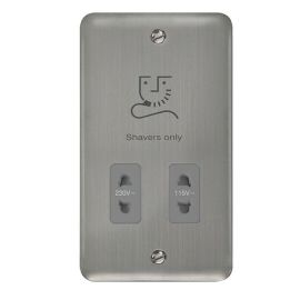 Click DPSS100GY Deco Plus Stainless Steel Dual Voltage 115-230V Shaver Socket - Grey Insert image